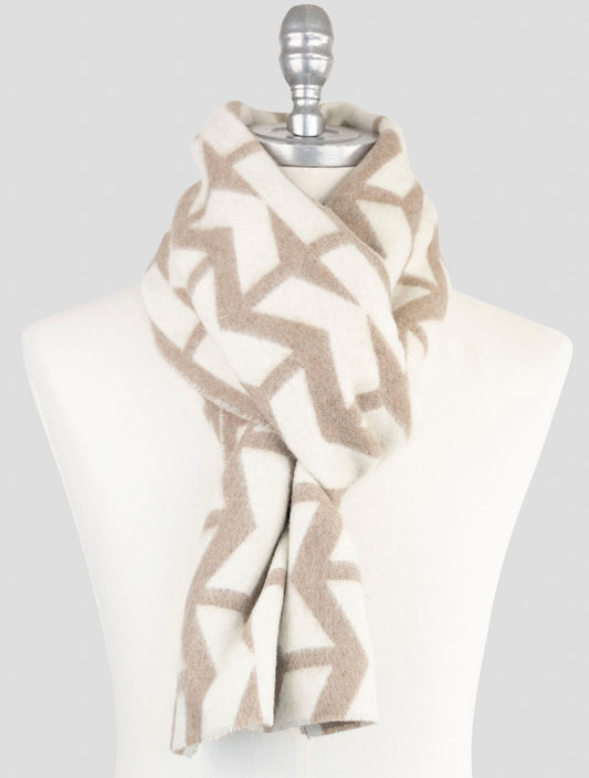 Kiton Beige White Cashmere Scarf