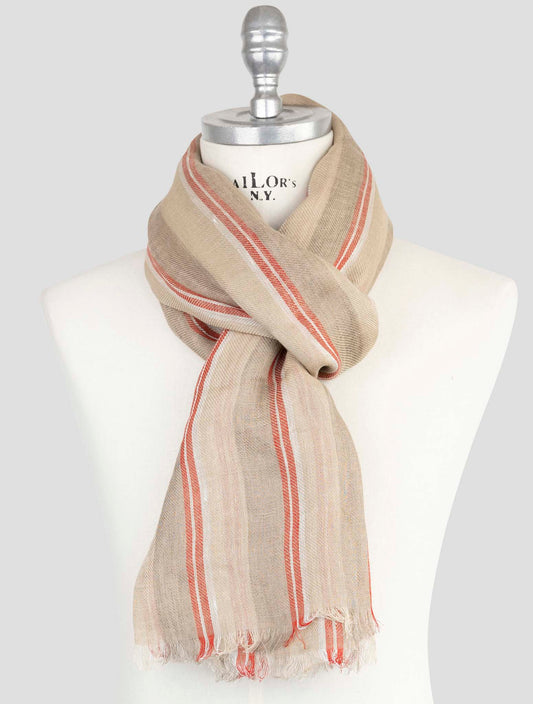 Kiton Beige Red Linen Scarf