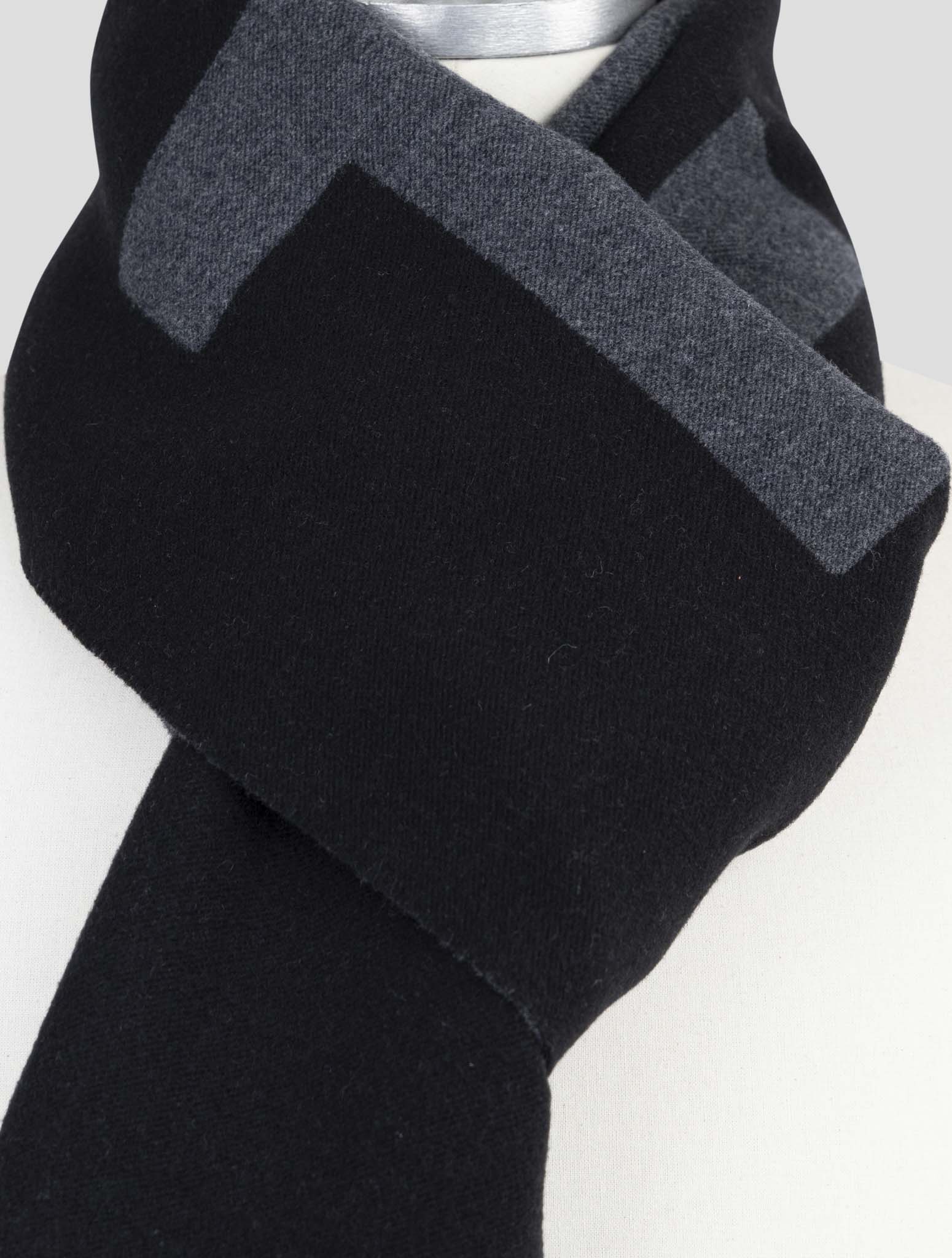 Kiton Black Wool Silk Cashmere Scarf