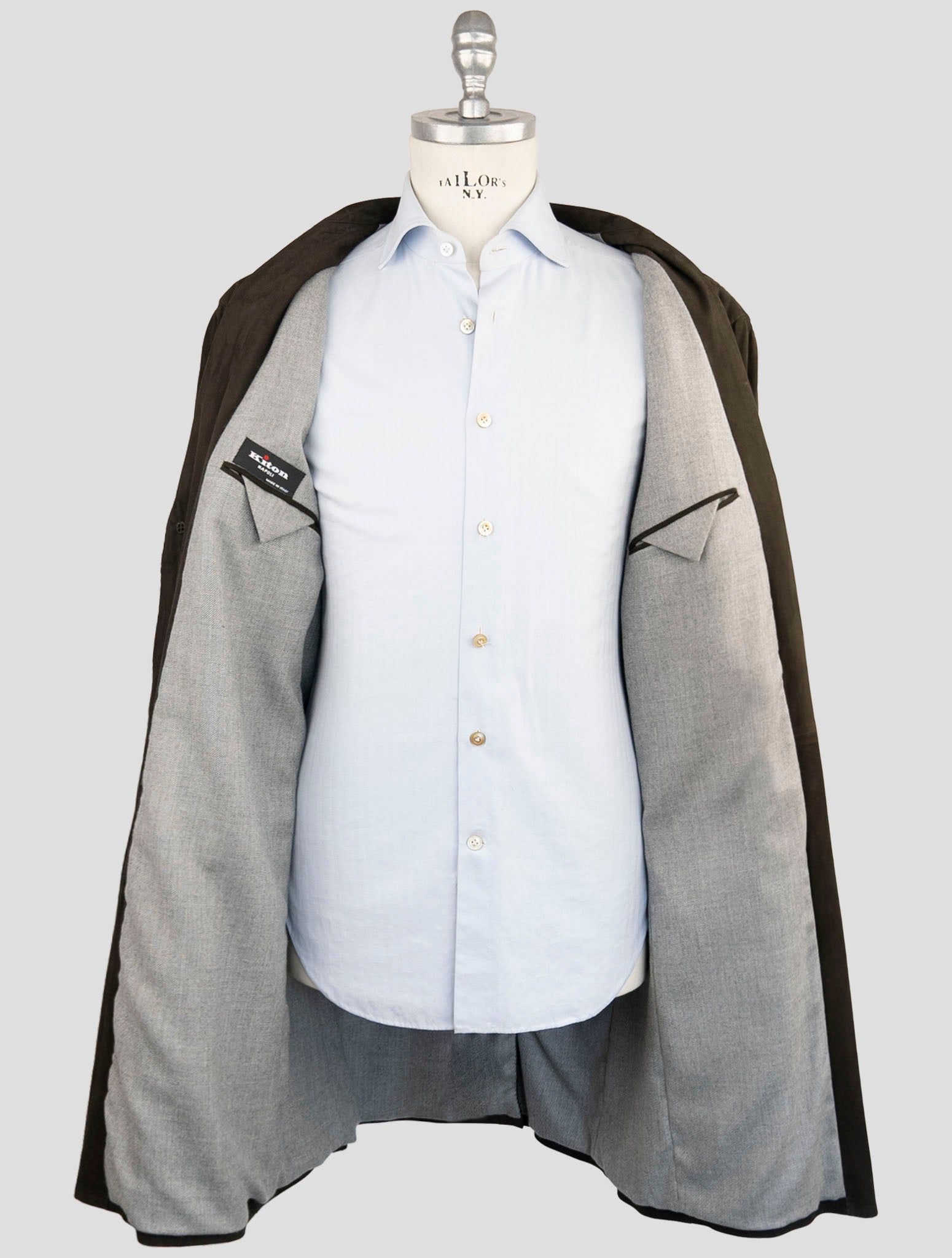 Kiton Brown Leather Suede Overcoat
