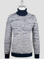 Kiton Blue White Cashmere Sweater Turtleneck