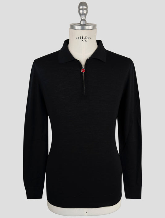 Kiton Black Wool Sweater Polo Half Zip