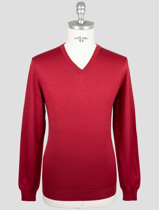Kiton Red Cashmere Silk Sweater V-Neck