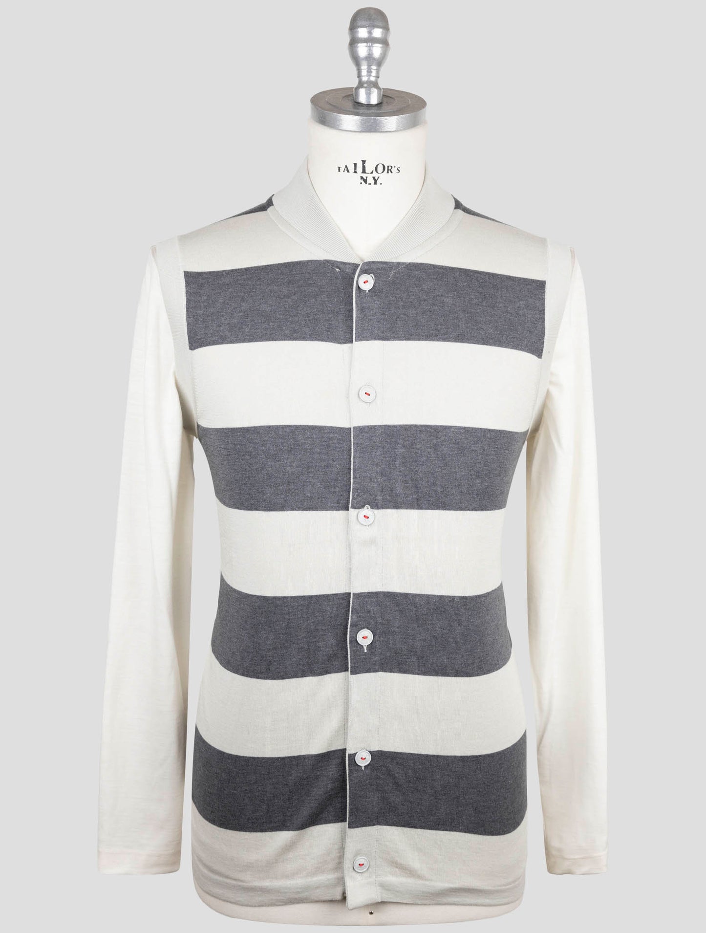 Kiton Gray Beige Cotton Sweater Gilet Cardigan