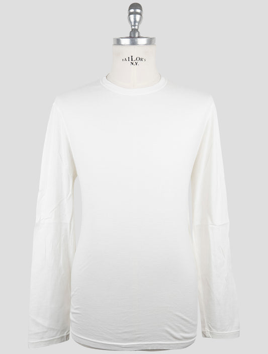Kiton White Cotton Cashmere T-Shirt Long Sleeve