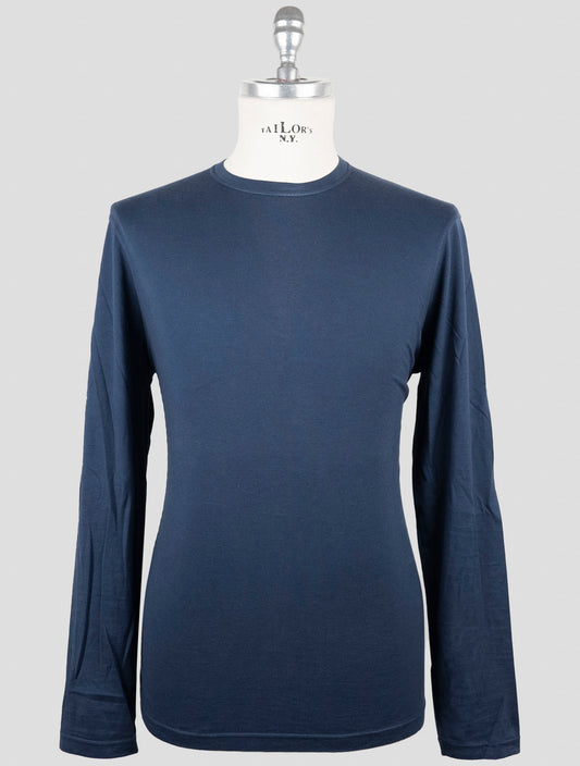 Kiton Blue Cotton Cashmere T-Shirt Long Sleeve