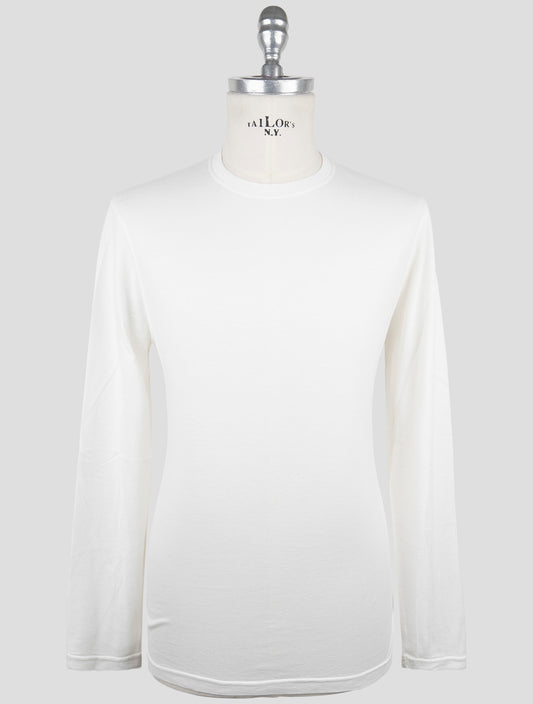 Kiton White Cotton Cashmere T-Shirt Long Sleeve