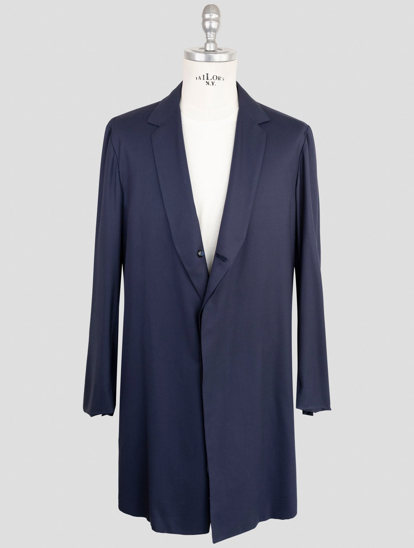 Kiton Knt Blue Virgin Wool Overcoat