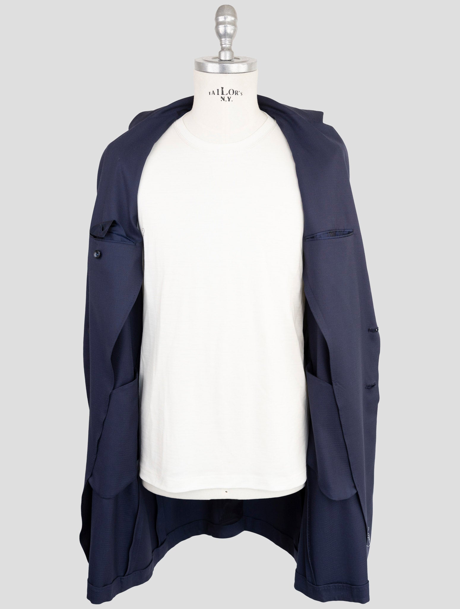 Kiton Knt Blue Virgin Wool Overcoat