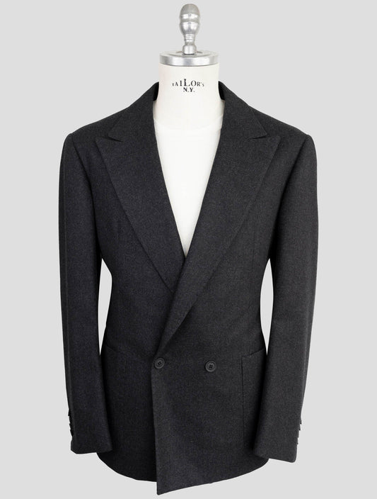 Kiton Knt Dark Gray Wool Double Breasted Blazer