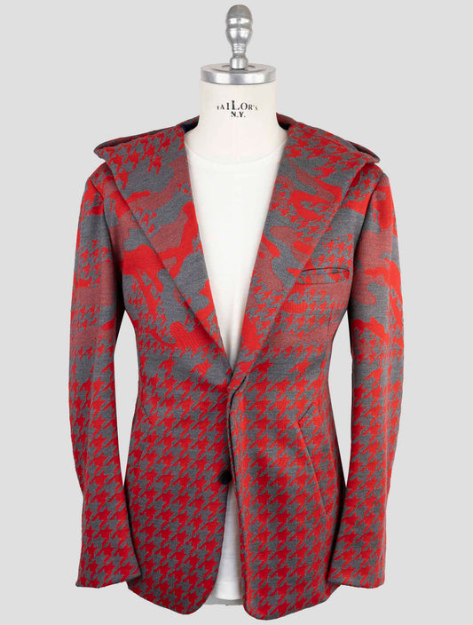 Kiton Knt Gray Red Wool Cashmere Pl Blazer