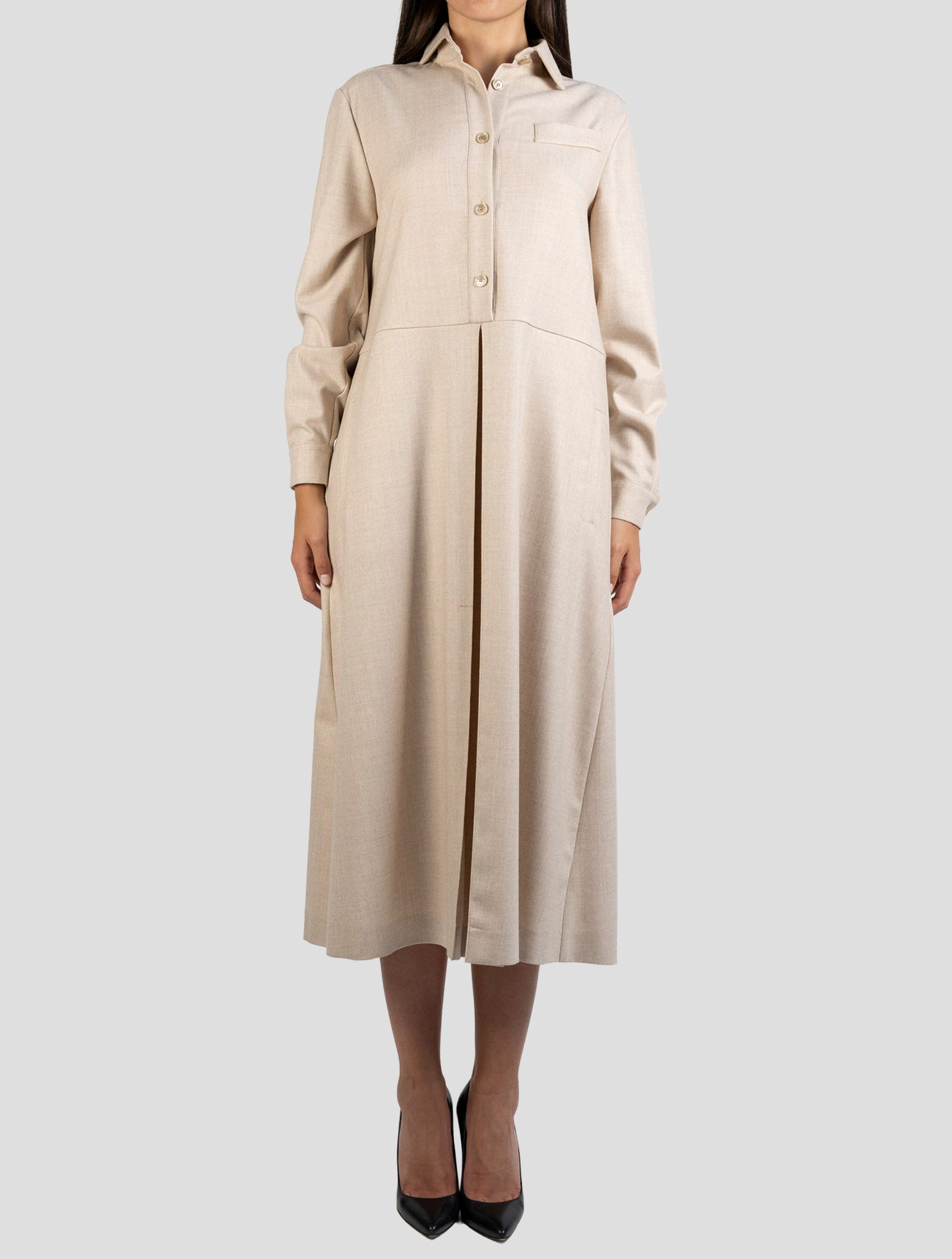 Kiton Beige Virgin Wool Pa Ea Dress