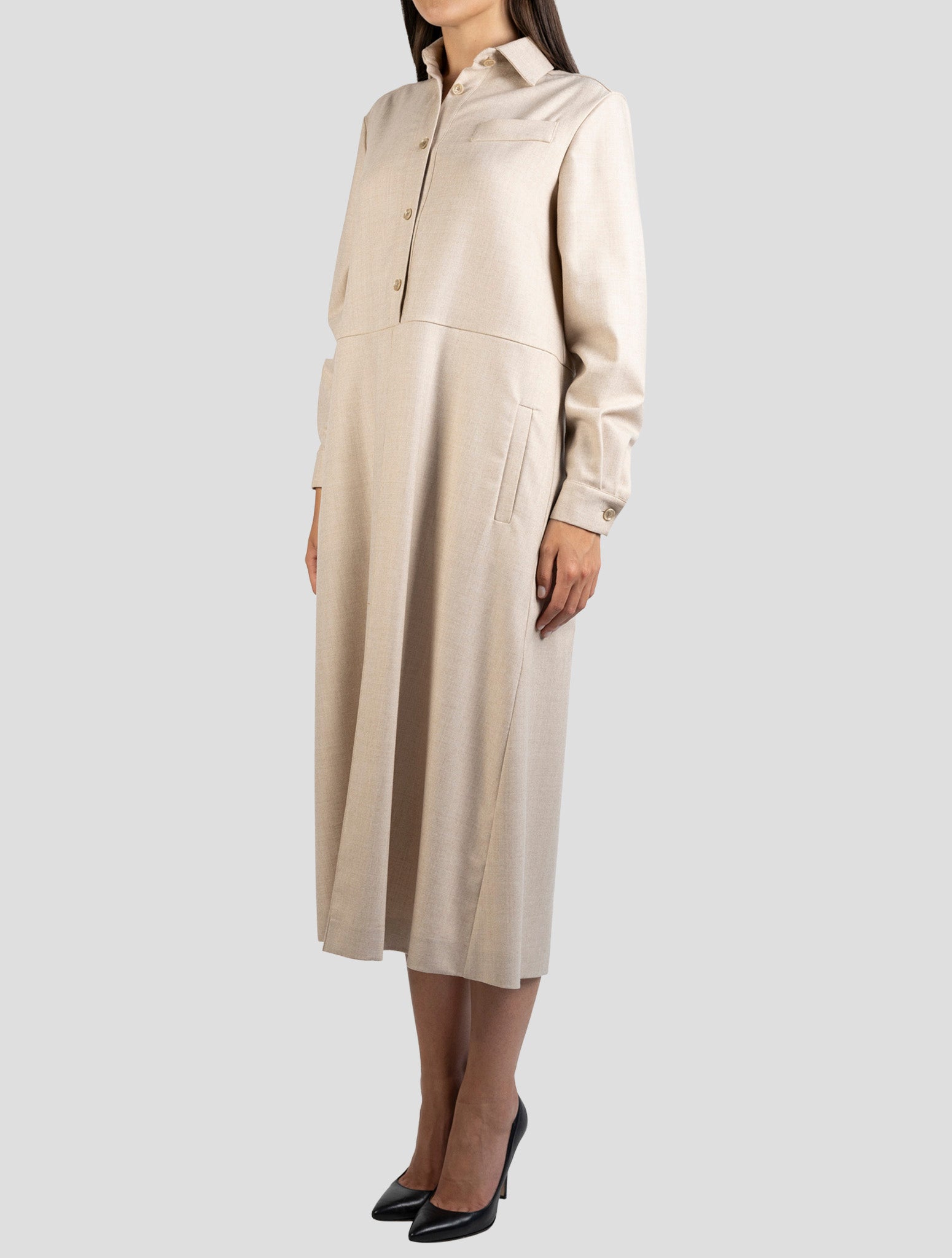 Kiton Beige Virgin Wool Pa Ea Dress