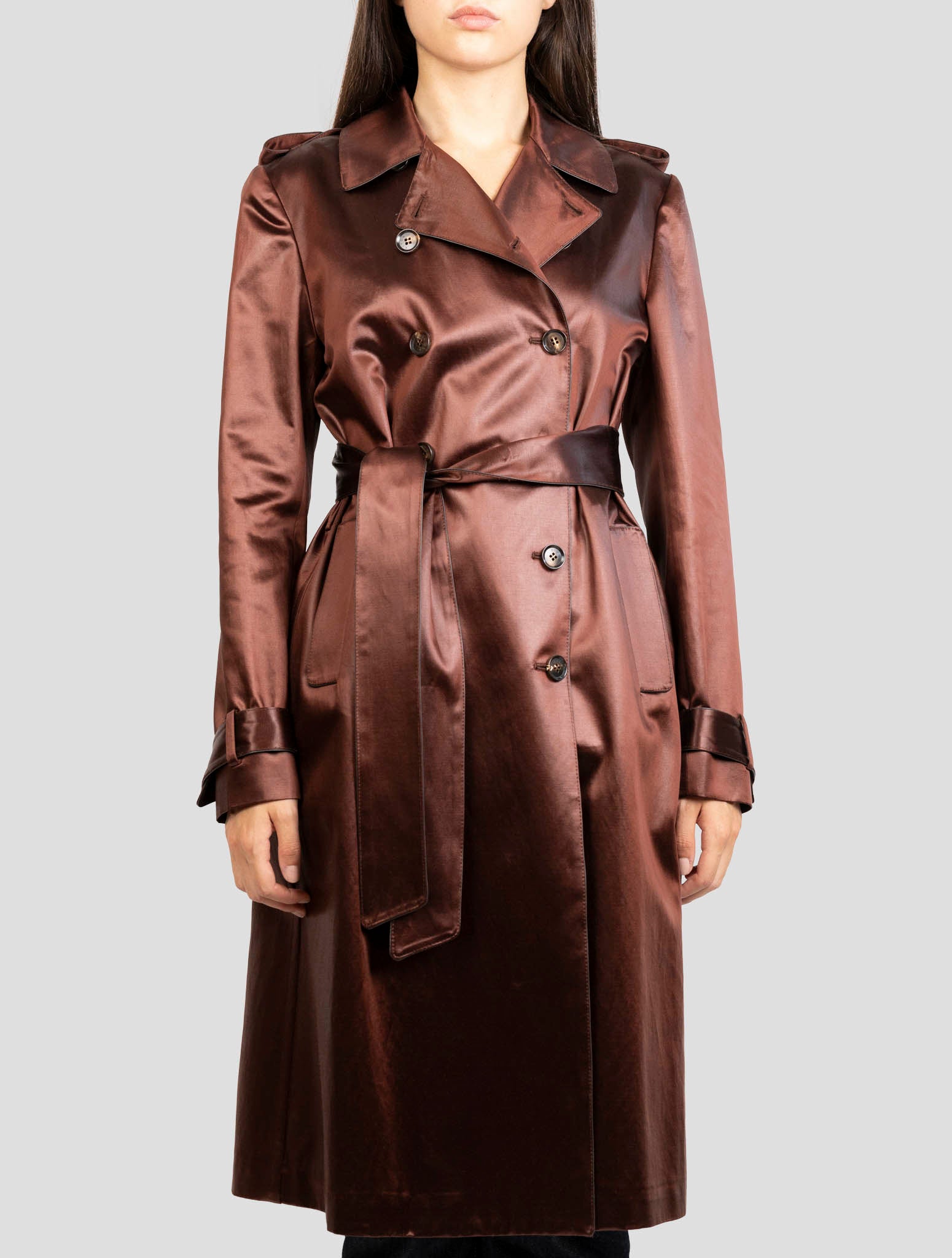 Kiton Burgundy Cotton Acetate Overcoat