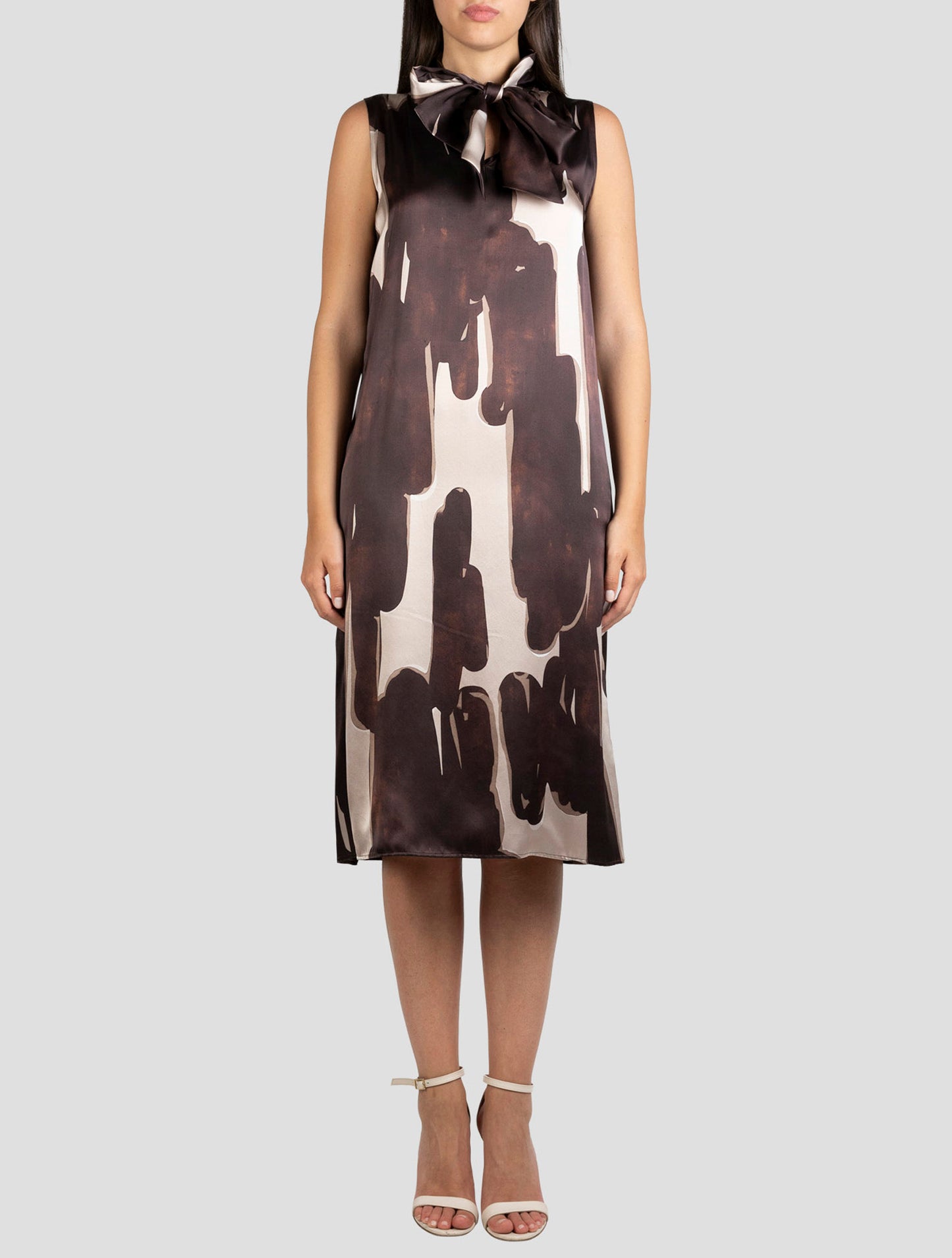 Kiton Brown Beige Silk Dress