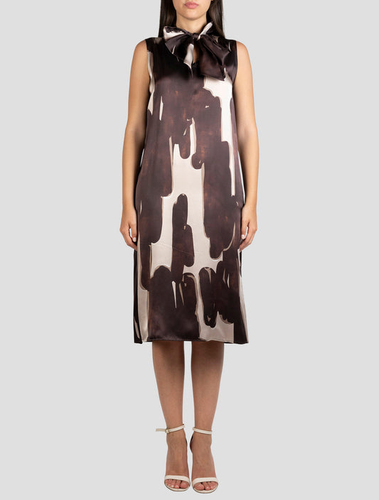 Kiton Brown Beige Silk Dress
