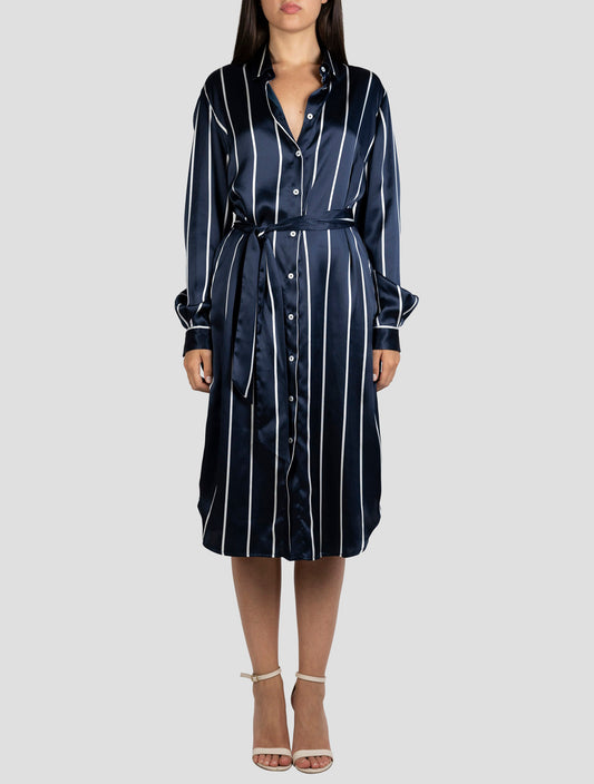 Kiton Blue White Silk Dress