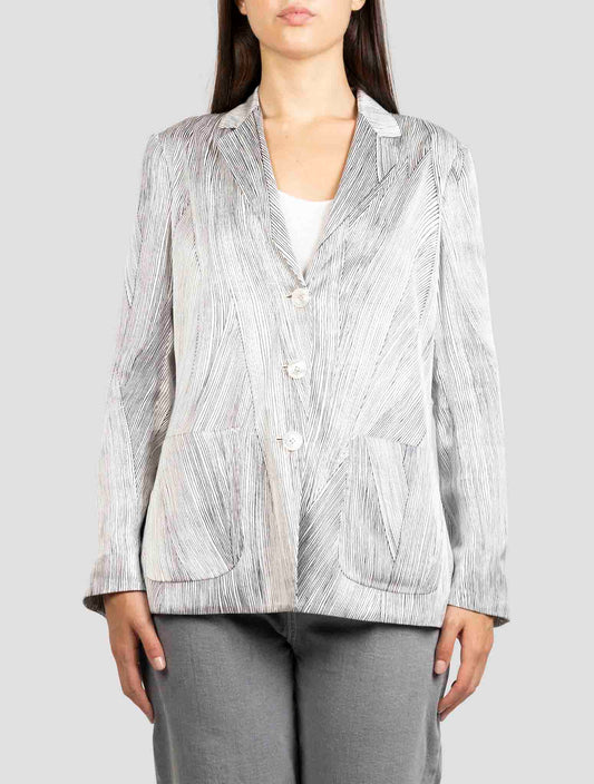 Kiton White Blue Silk Blazer