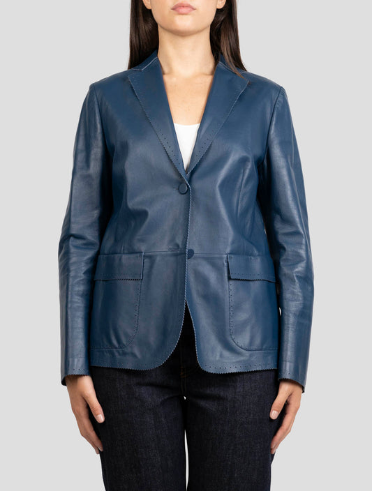 Kiton Blue Leather Blazer