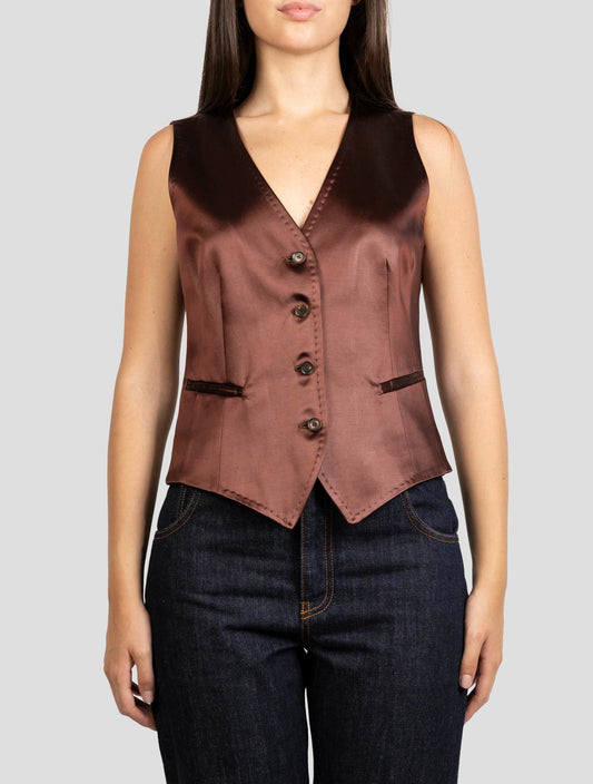 Kiton Burgundy Cotton Acetate Vest