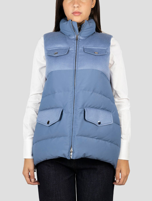 Kiton Light Blue Wool Pa Coat Gilet