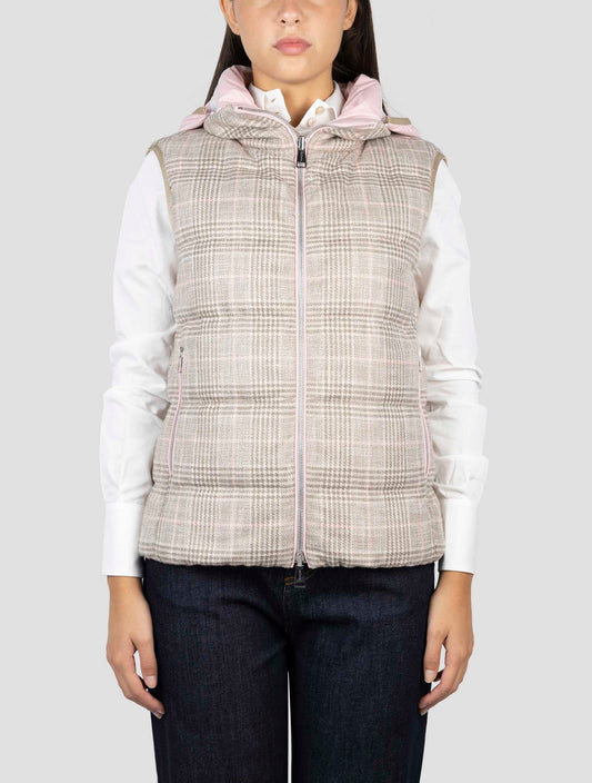 Kiton Beige Pink Silk Cotton Cashmere Reverse Coat Gilet