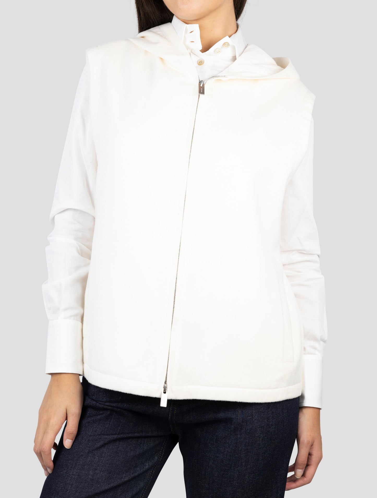 Kiton White Cashmere Coat Gilet