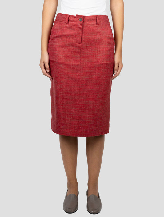 Kiton Red Wool Linen Silk Pa Ea Skirt