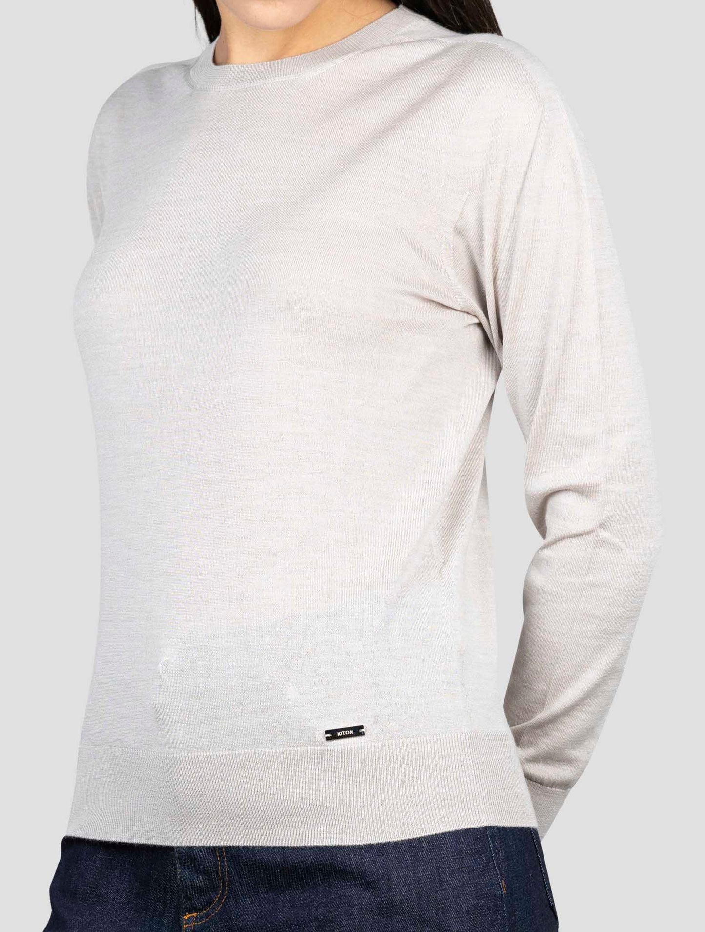Kiton Taupe Wool Sweater Crewneck