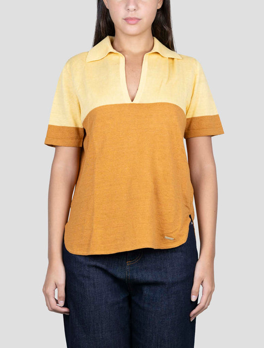 Kiton Brown Yellow Linen Cotton Polo