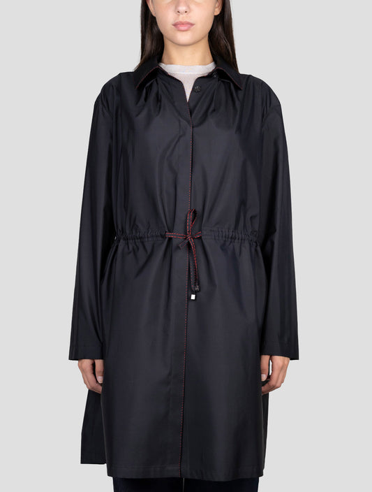 Kiton Black Silk Overcoat