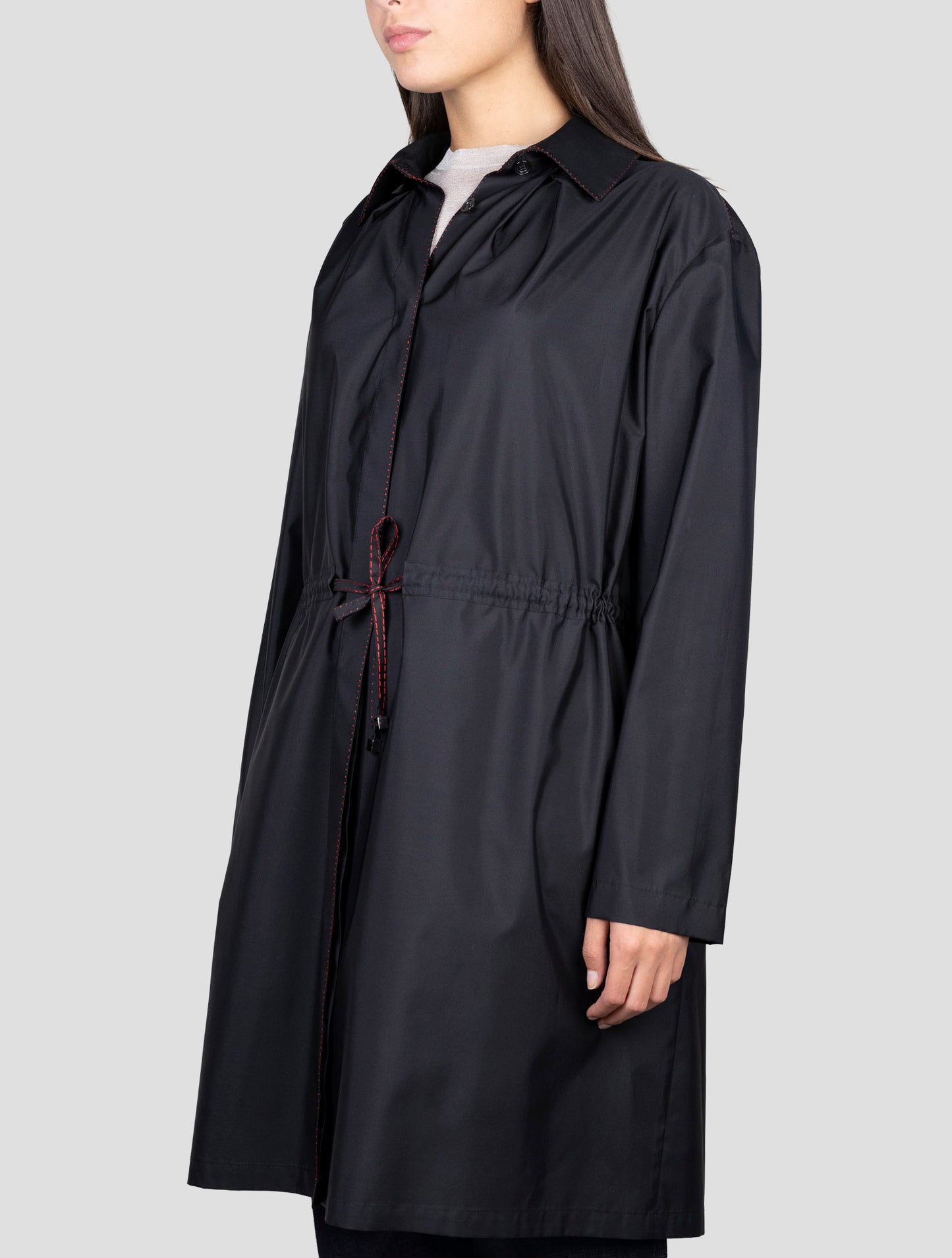 Kiton Black Silk Overcoat