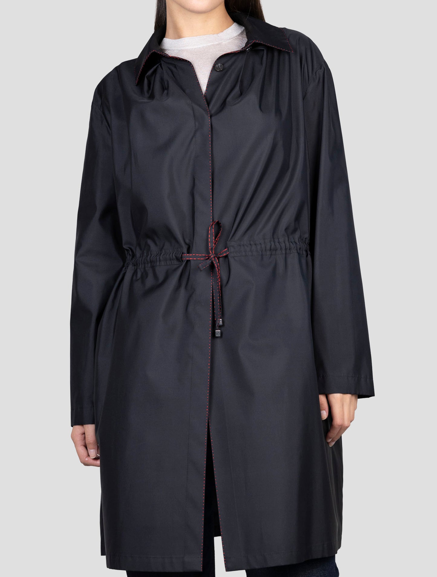 Kiton Black Silk Overcoat