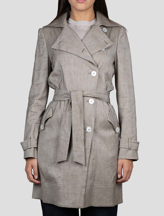 Kiton Brown Wv Linen Silk Ea Overcoat