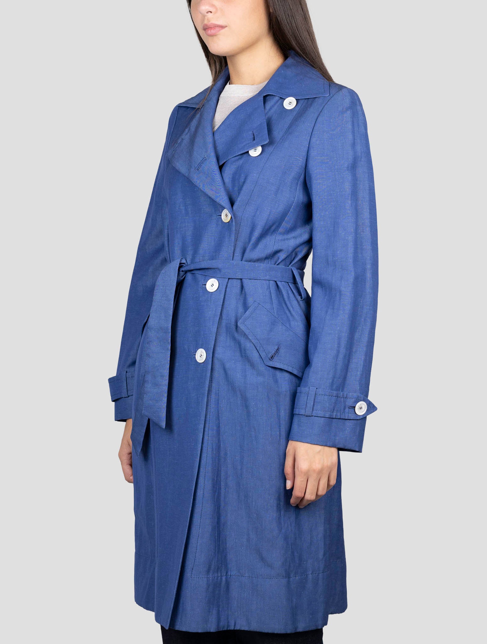 Kiton Blue Linen Wool Mohair Overcoat