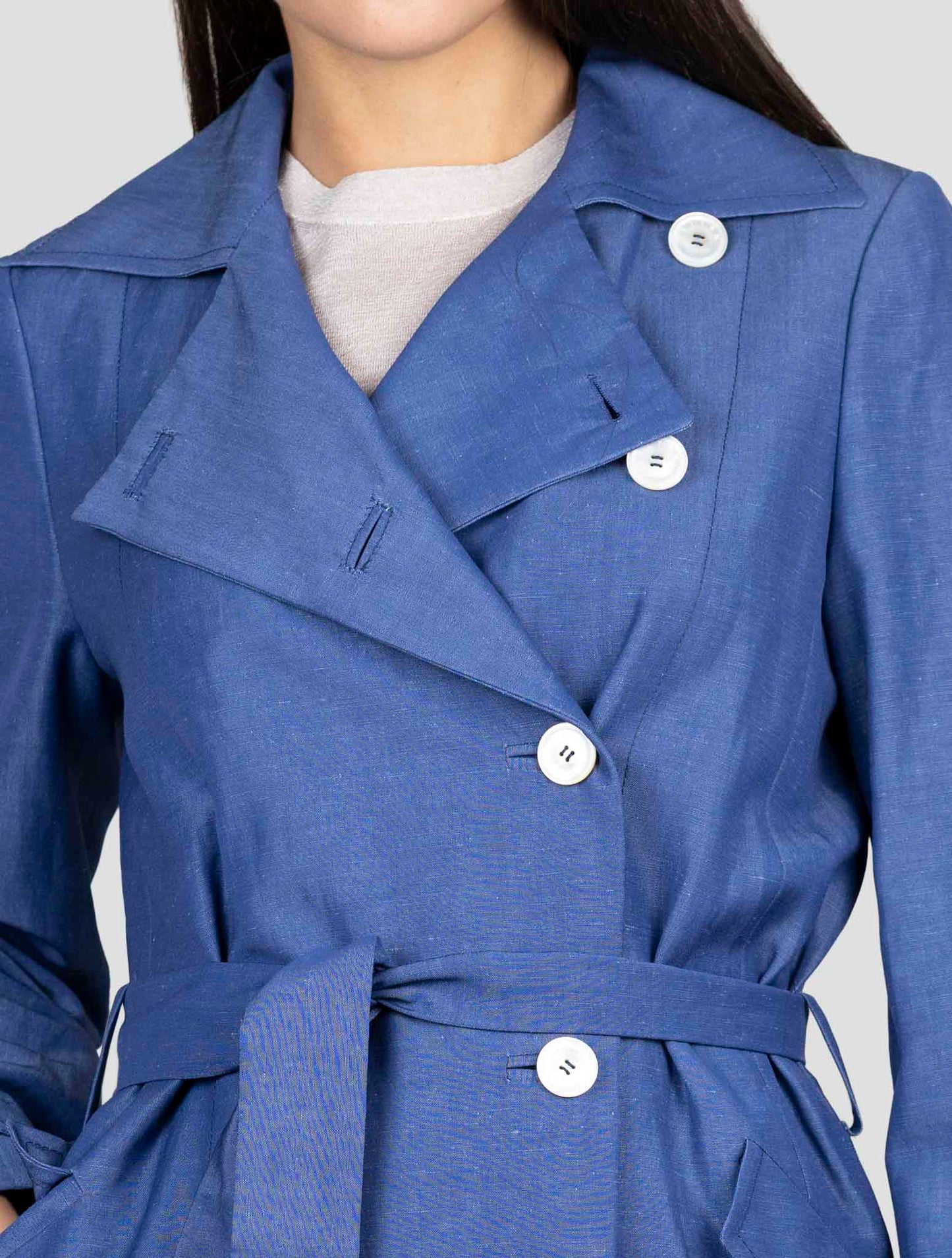 Kiton Blue Linen Wool Mohair Overcoat