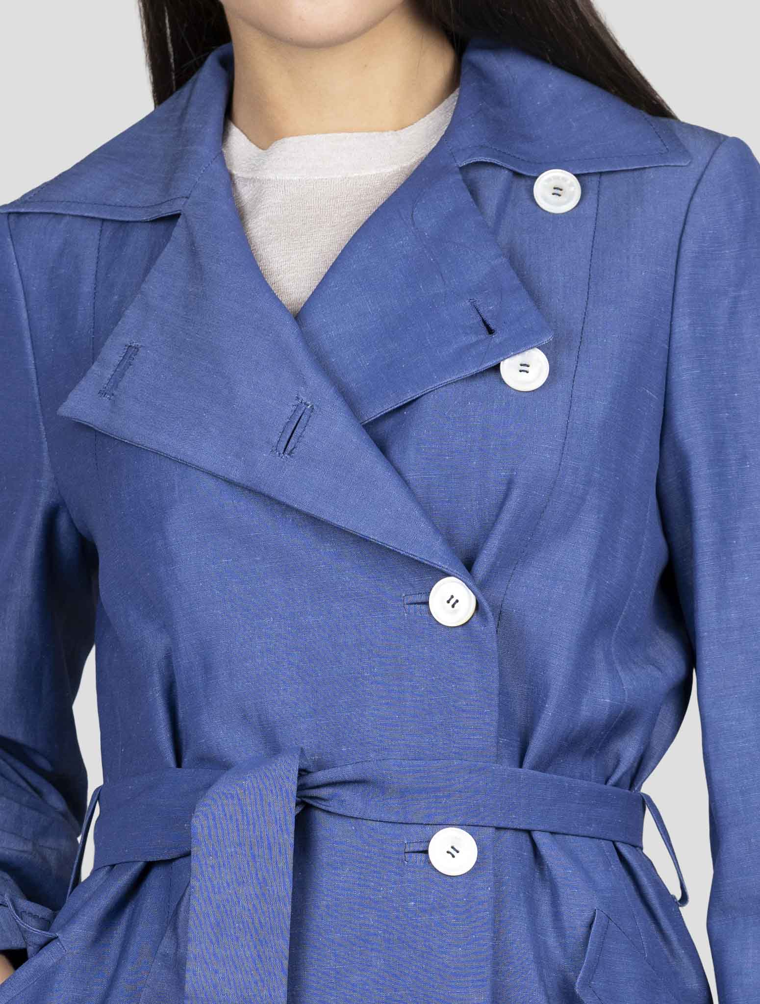 Kiton Blue Linen Wool Mohair Overcoat