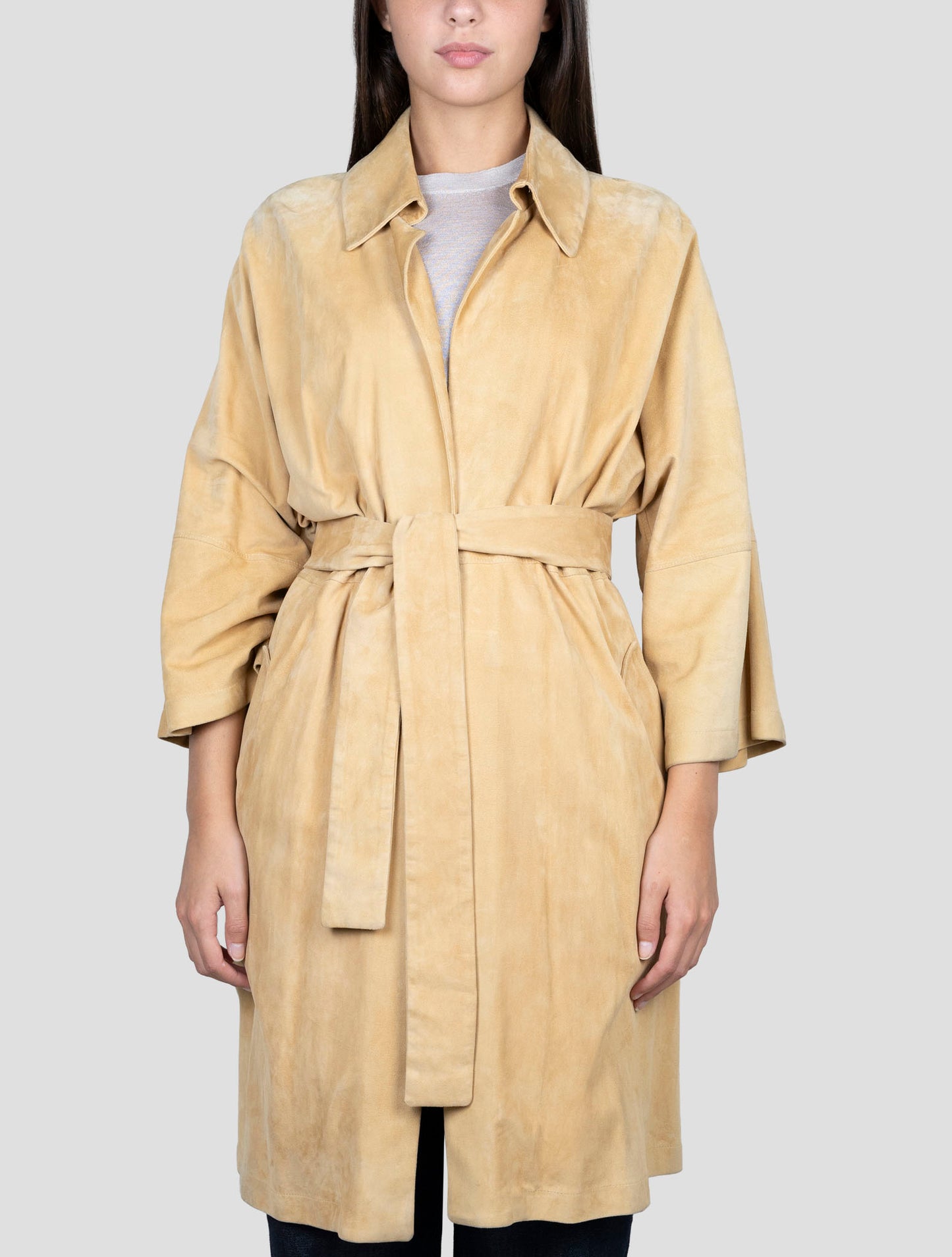 Kiton Brown Leather Suede Overcoat