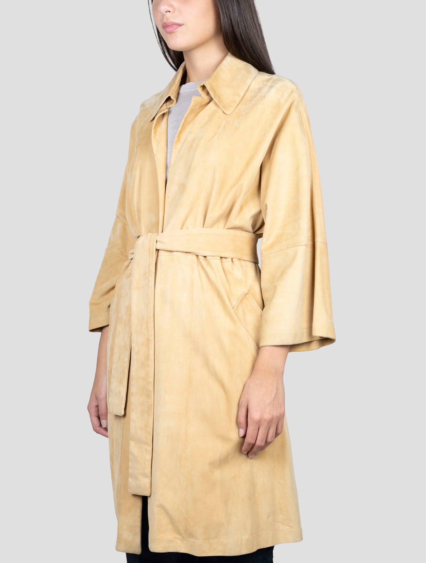 Kiton Brown Leather Suede Overcoat