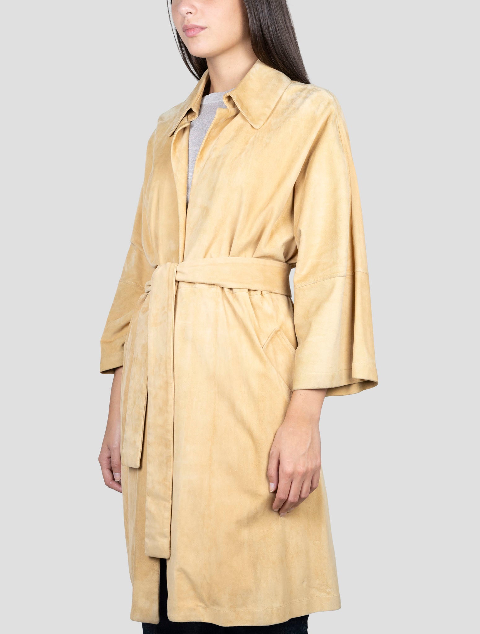 Kiton Brown Leather Suede Overcoat