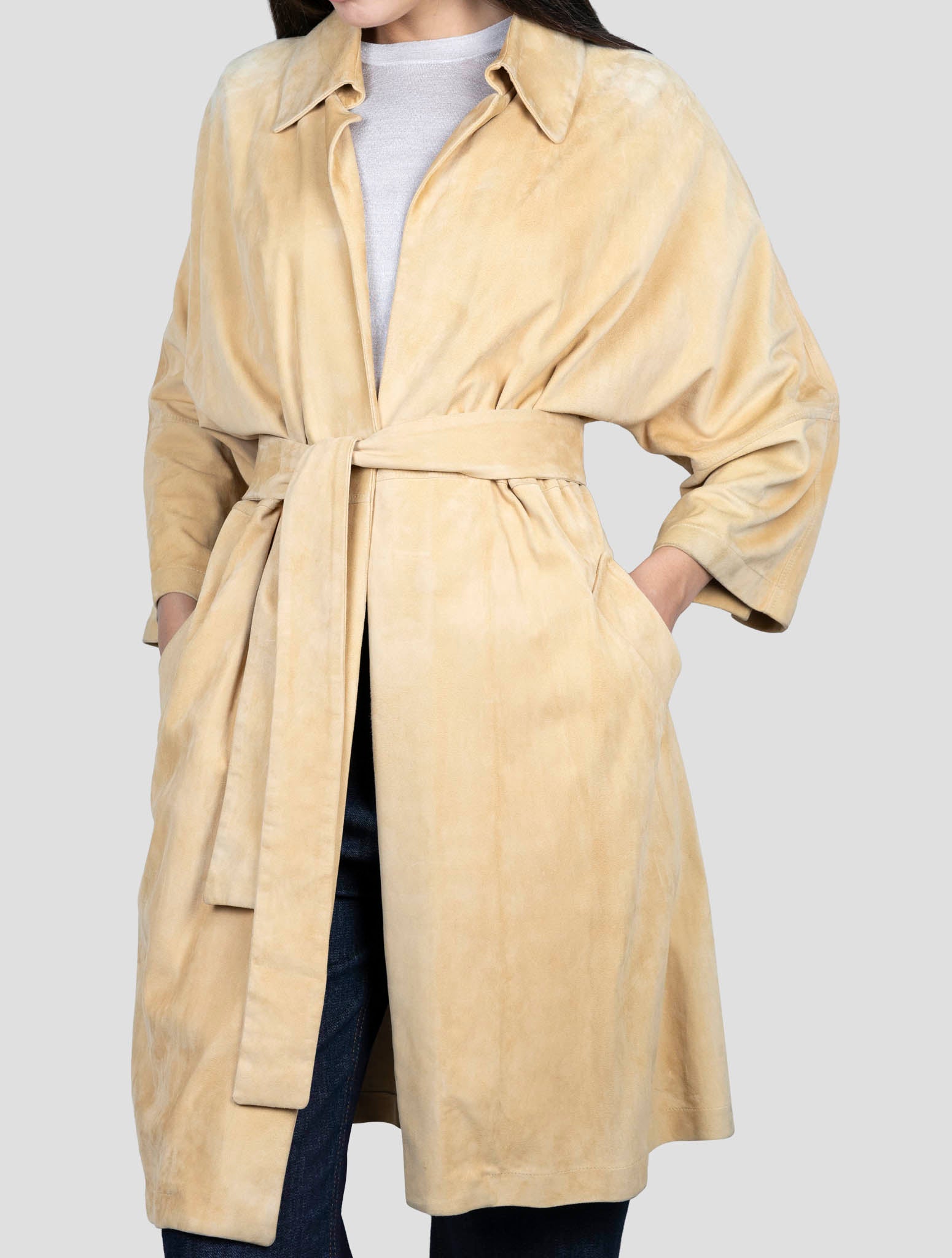 Kiton Brown Leather Suede Overcoat