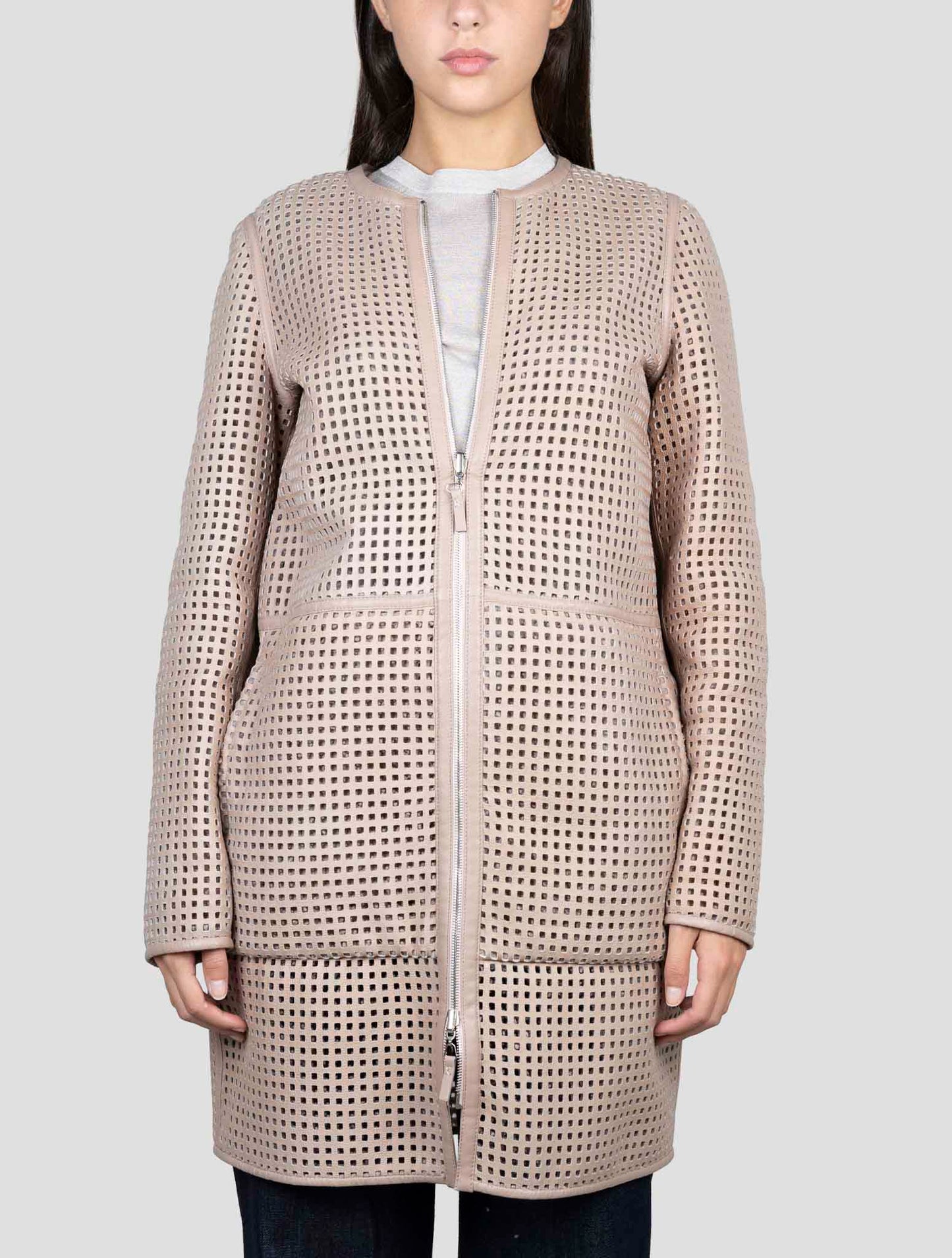 Kiton Beige Leather Sheepskin Reverse Overcoat