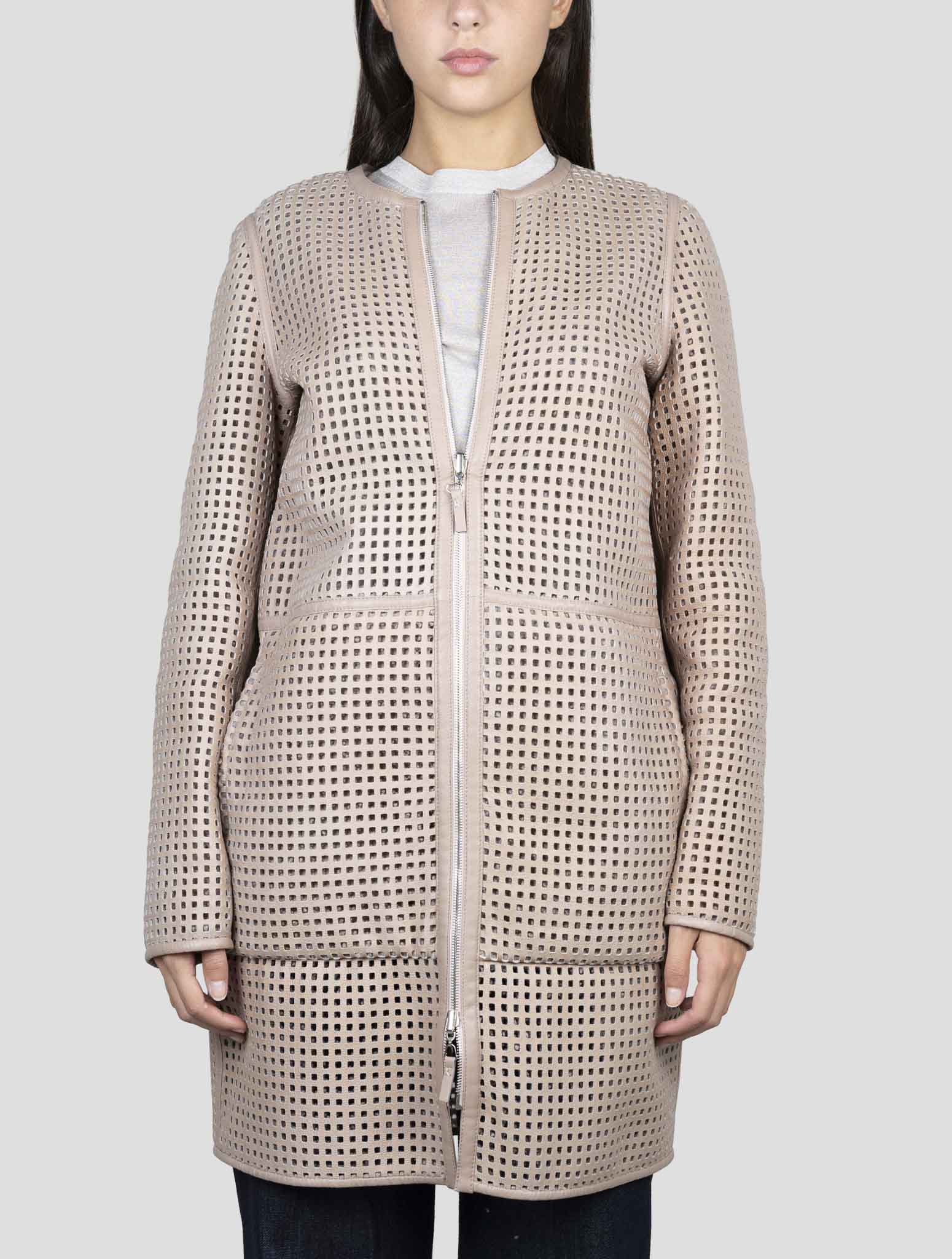 Kiton Beige Leather Sheepskin Reverse Overcoat