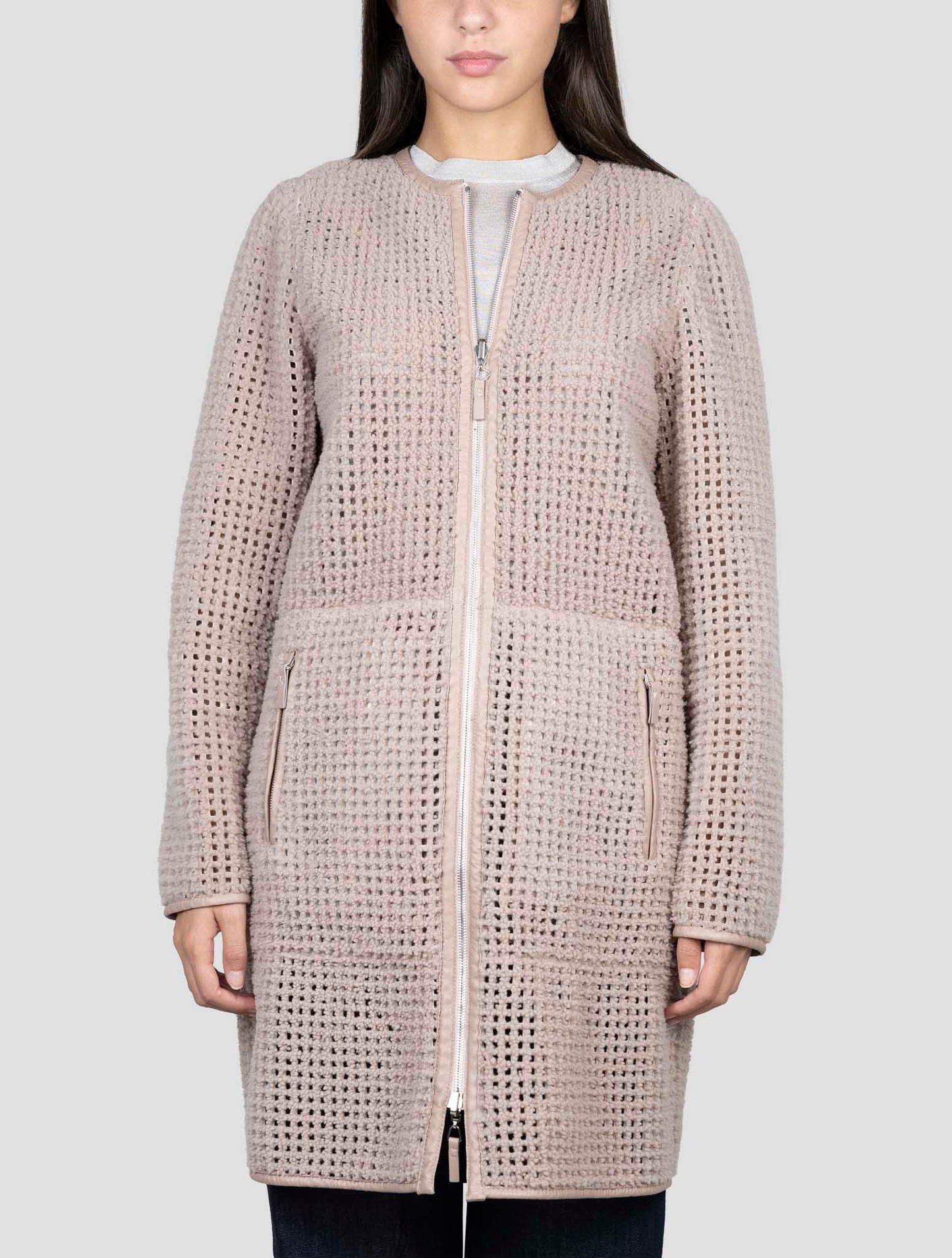 Kiton Beige Leather Sheepskin Reverse Overcoat