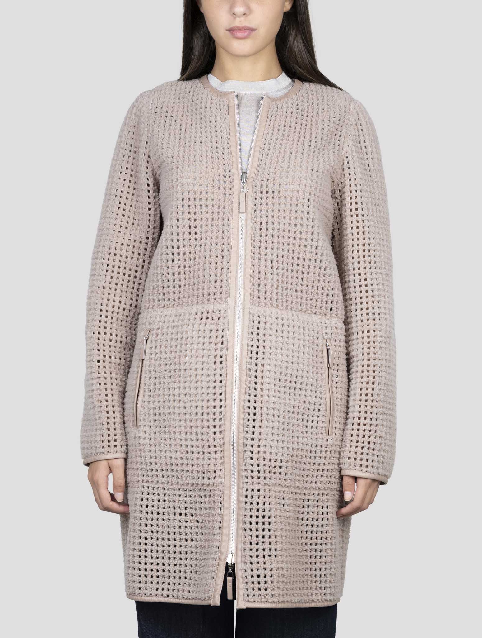 Kiton Beige Leather Sheepskin Reverse Overcoat