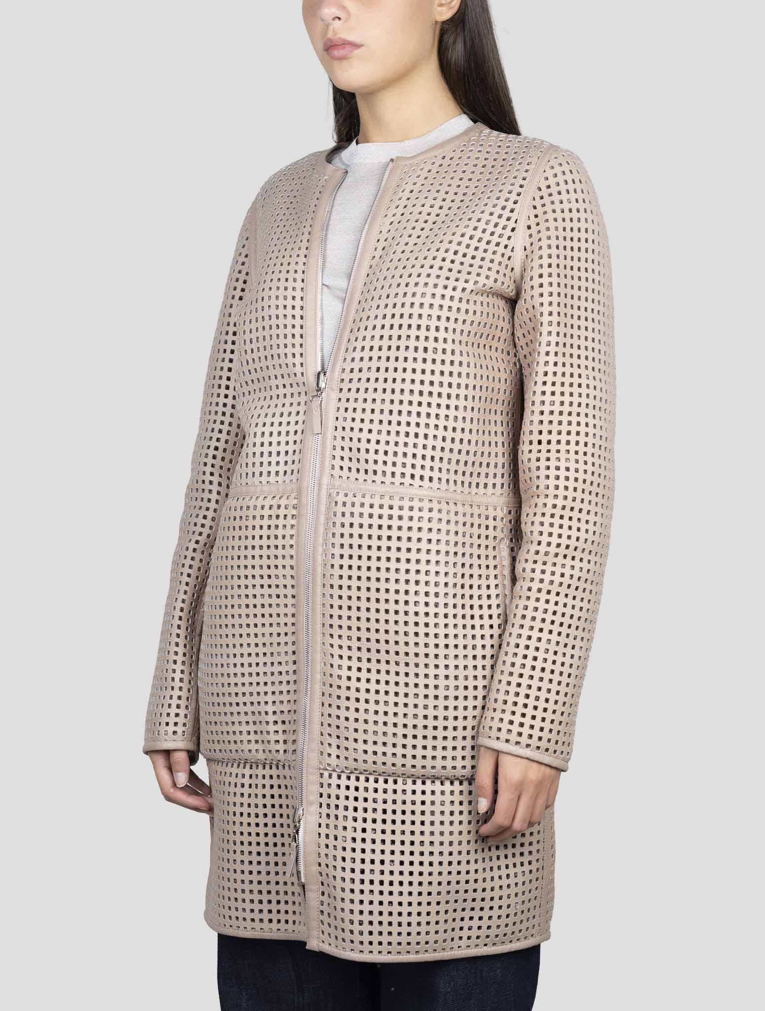 Kiton Beige Leather Sheepskin Reverse Overcoat