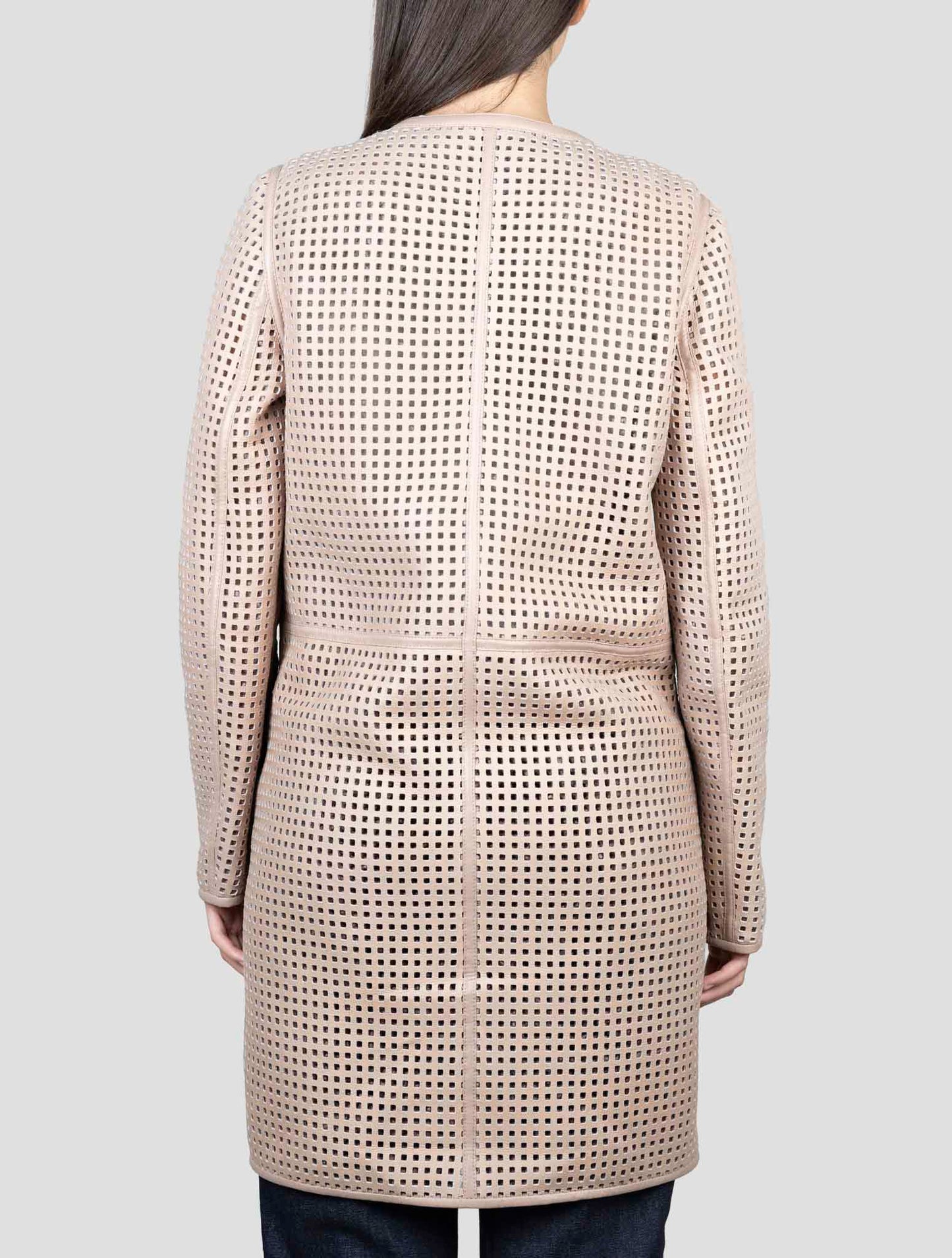 Kiton Beige Leather Sheepskin Reverse Overcoat