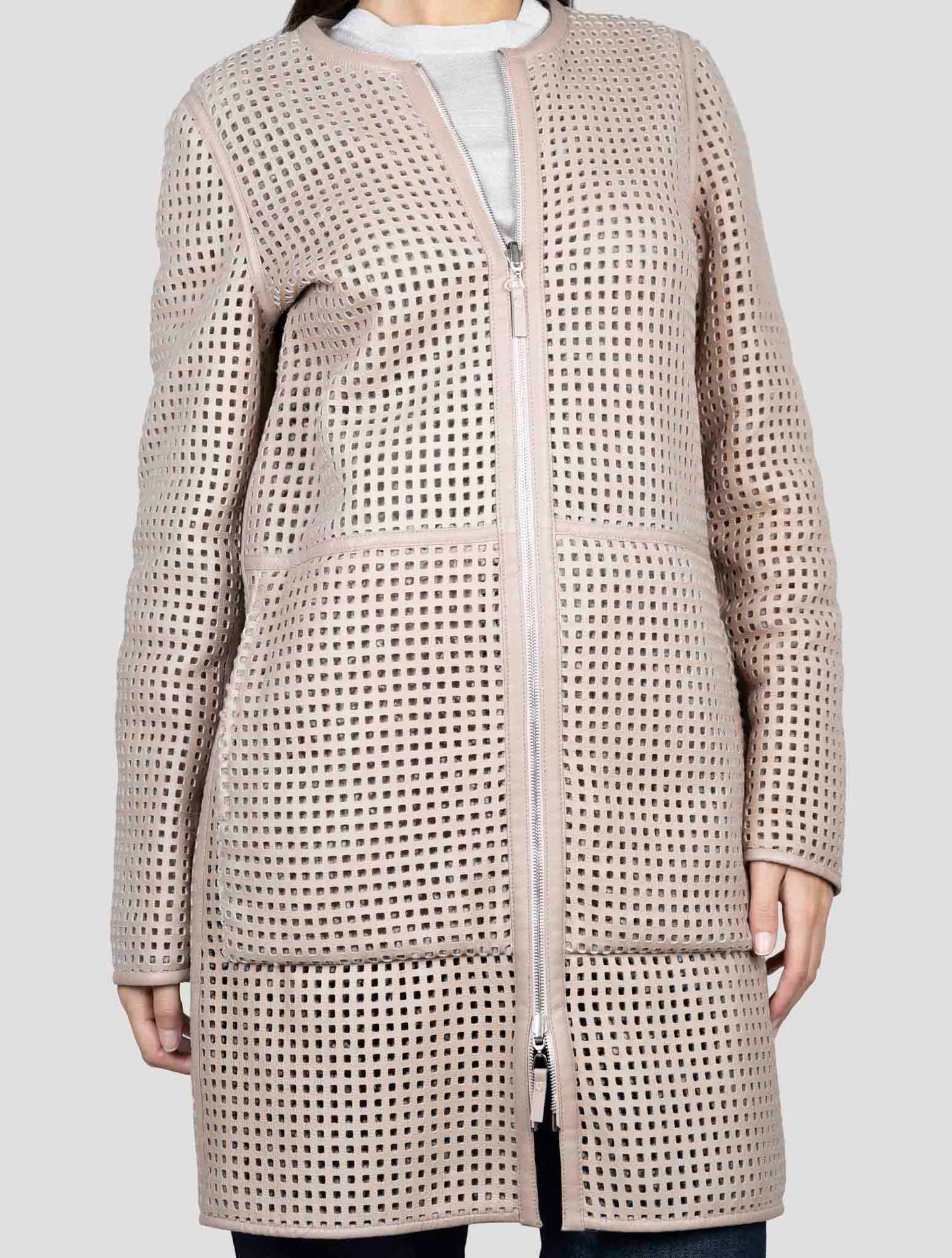 Kiton Beige Leather Sheepskin Reverse Overcoat