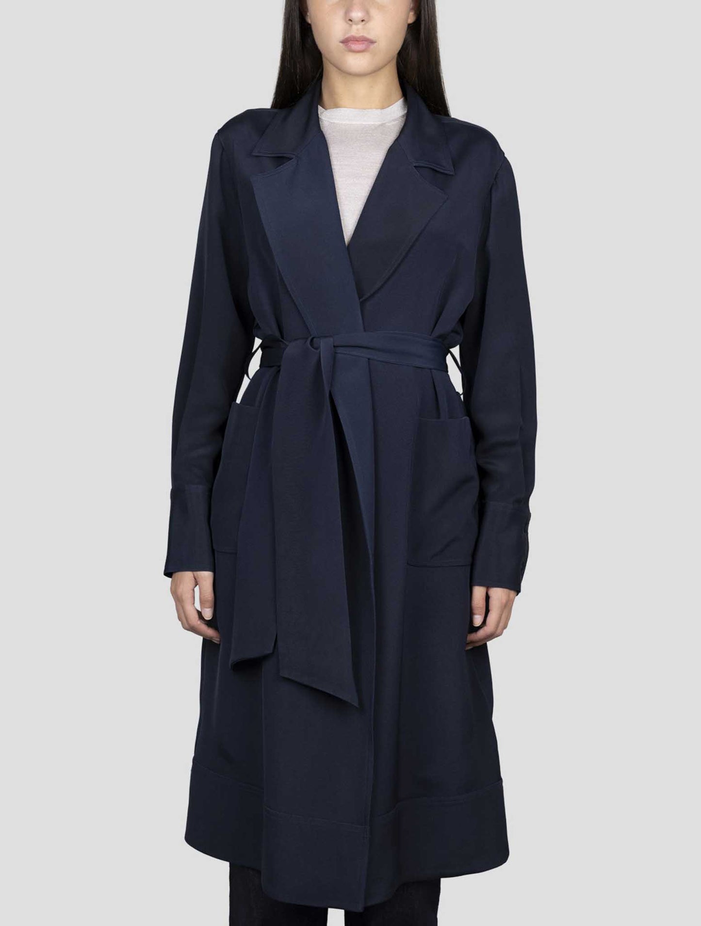 Kiton Blue Silk Overcoat