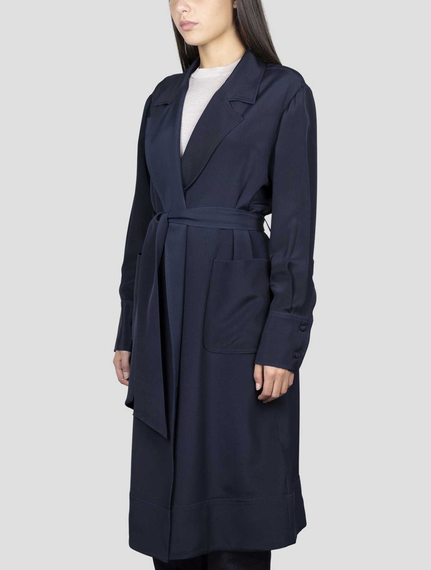 Kiton Blue Silk Overcoat